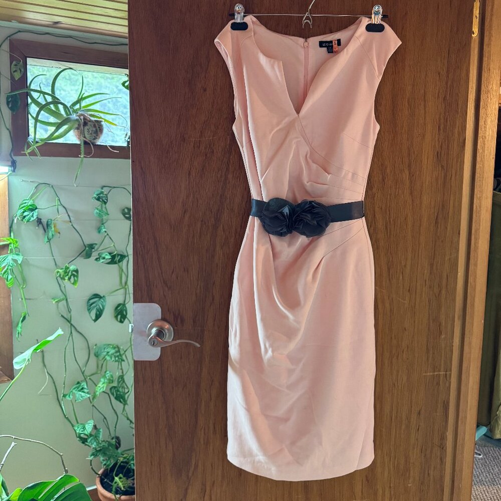 Sleeveless Pink Sheath Dress with Decorative Belt